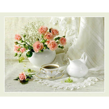 Load image into Gallery viewer, Pink Flowers And Coffee Diamond Painting Kit - DIY
