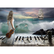 Load image into Gallery viewer, Blue Sea Piano and Beauty Women Diamond Painting Kit - DIY
