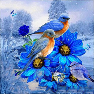 Bird on a Blue Flower Diamond Painting Kit - DIY