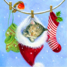Load image into Gallery viewer, Christmas Cat In Socks Diamond Painting Kit - DIY
